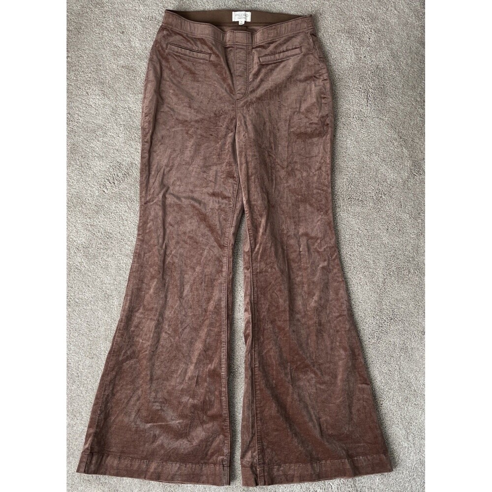 Pilcro Pull On Retro Flare Pants Women 30 32” Long Brown Velvet Velour High Rise